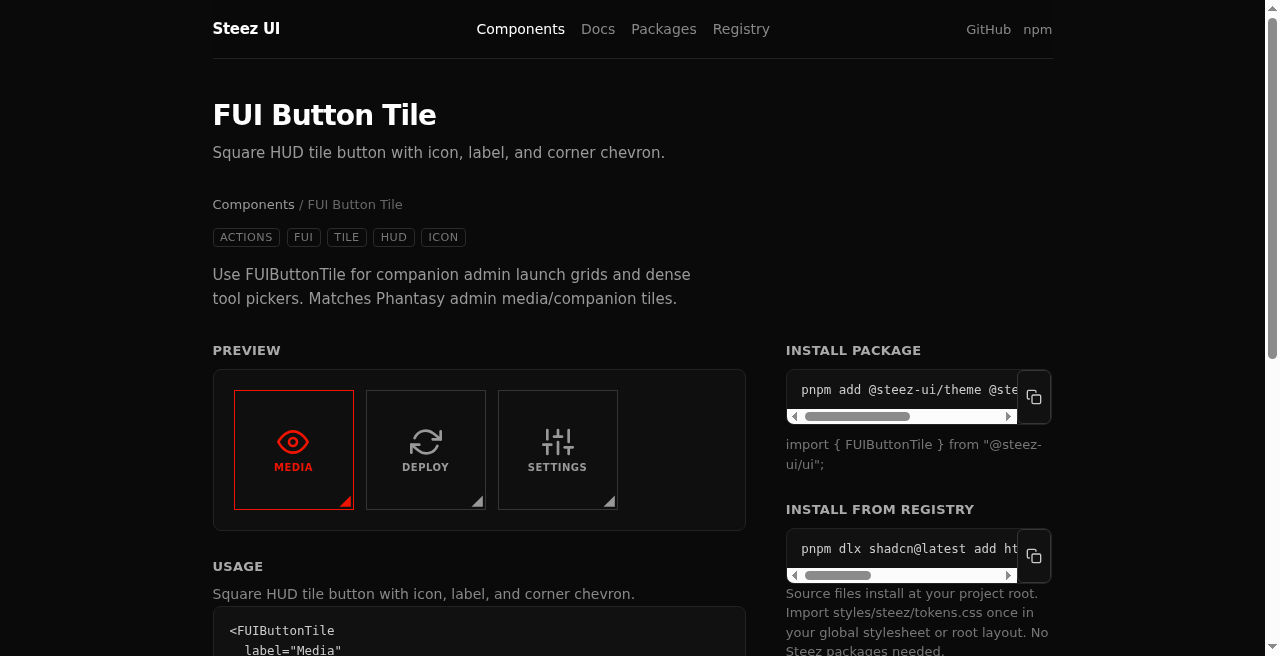 FUI Button Tile component demo